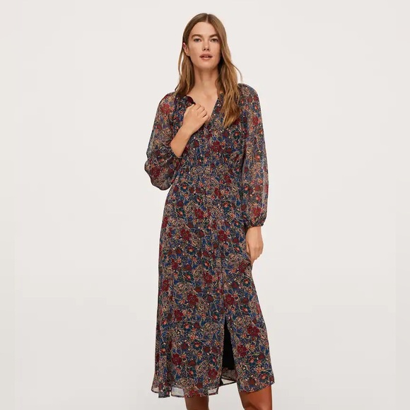 Mango long sleeved floral midi dress - Picture 2 of 5